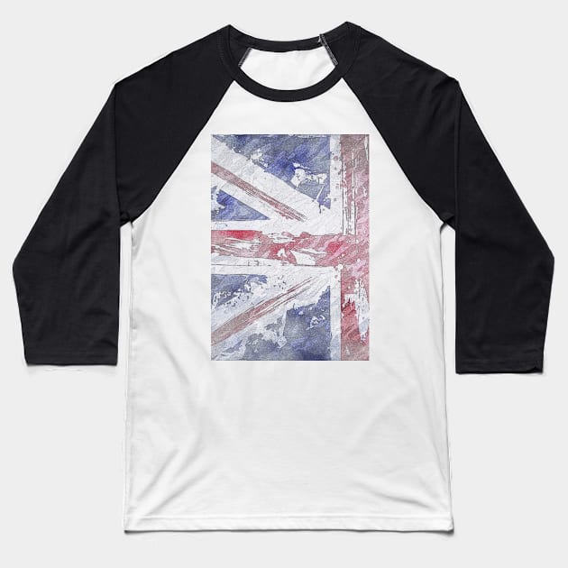 Rustic Union Jack Flag Baseball T-Shirt by BethsdaleArt